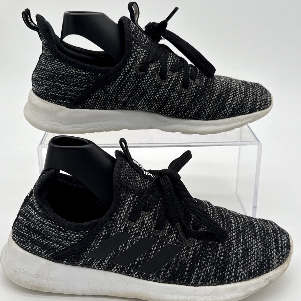 ADIDAS CloudFoam Women 6.5 Knit Athletic Running Shoes Black/White